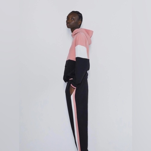NWT ZARA Women’s Pink Black White Colorblock‎ Jacket Hoodie Top XS X-Small 0 2 4 - Picture 4 of 8